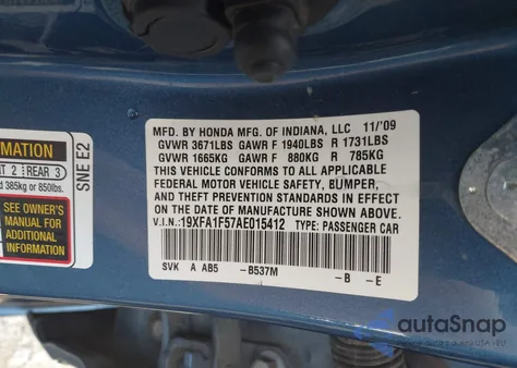 2010 Honda Civic Lx from USA, damaged, VIN 19XFA1F57AE015412